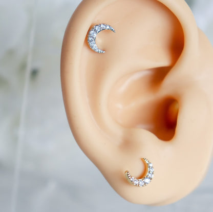Crescent Stud Earring | Zircon Crescent Stud Earrings | Birthday Gift for Her | Earrings For Her | Dainty Earrings | Christmas Gift