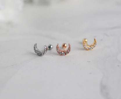 Crescent Stud Earring | Zircon Crescent Stud Earrings | Birthday Gift for Her | Earrings For Her | Dainty Earrings | Christmas Gift