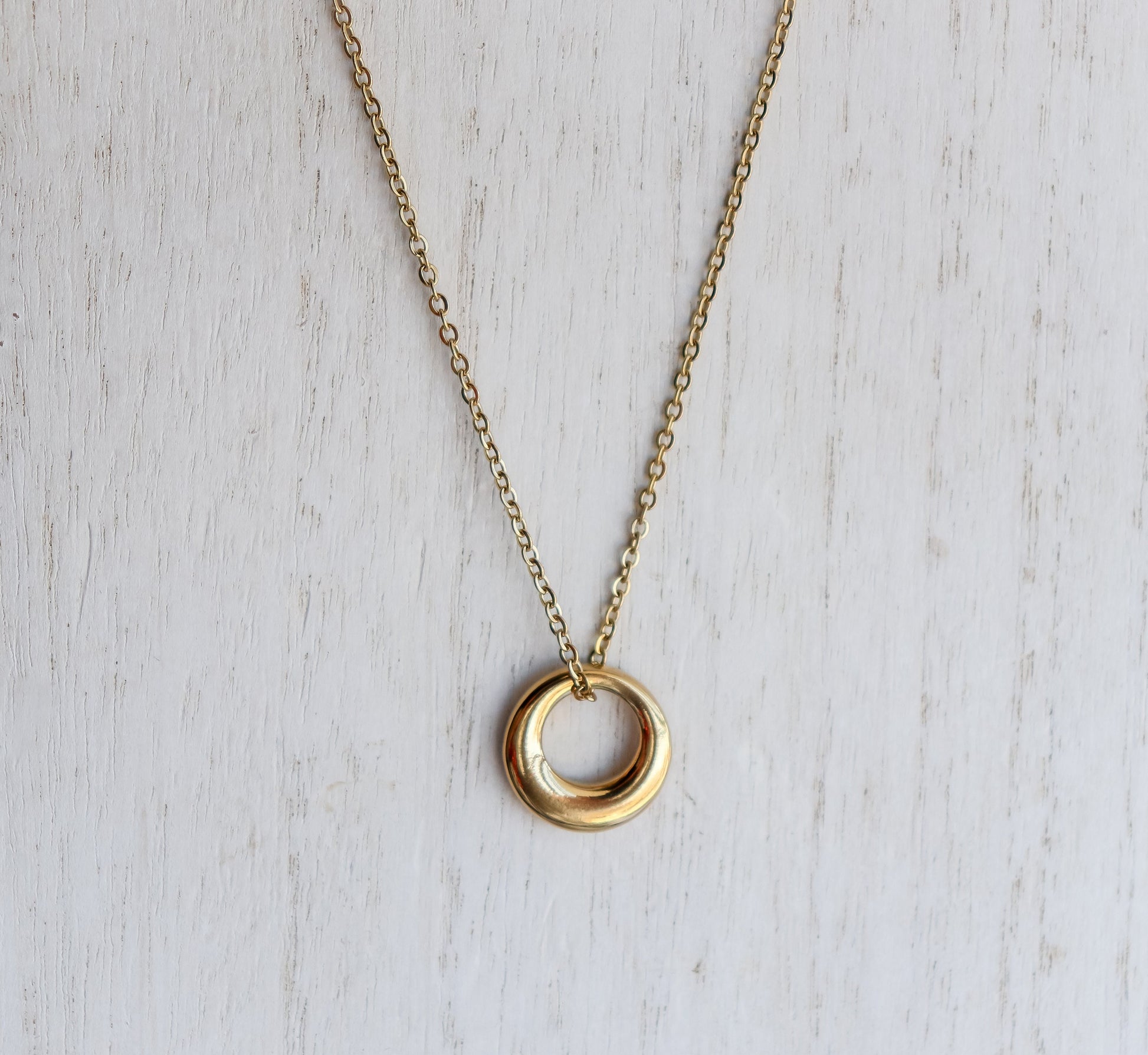 OLIVIA | Simple French vintage | minimalist dainty abstract circle gold curve pendant boho style gold Necklace | dome necklace stack
