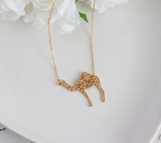 Origami Animal Necklace | Geometric Camal Necklace | Gift For Animal Lovers | Bee Pendant Solid Gold | Animal Charm | Arabic Camal Necklace
