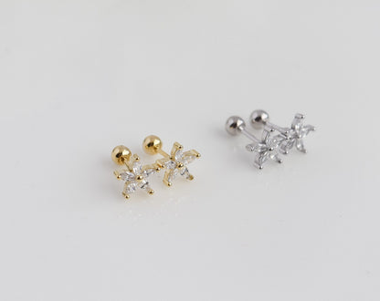 Jasmin Stud Earrings | Tiny Hydrangea Flower Inspired Stud Earrings in Sterling Silver with Sparkly CZ Crystals | Crystal Statement Earring