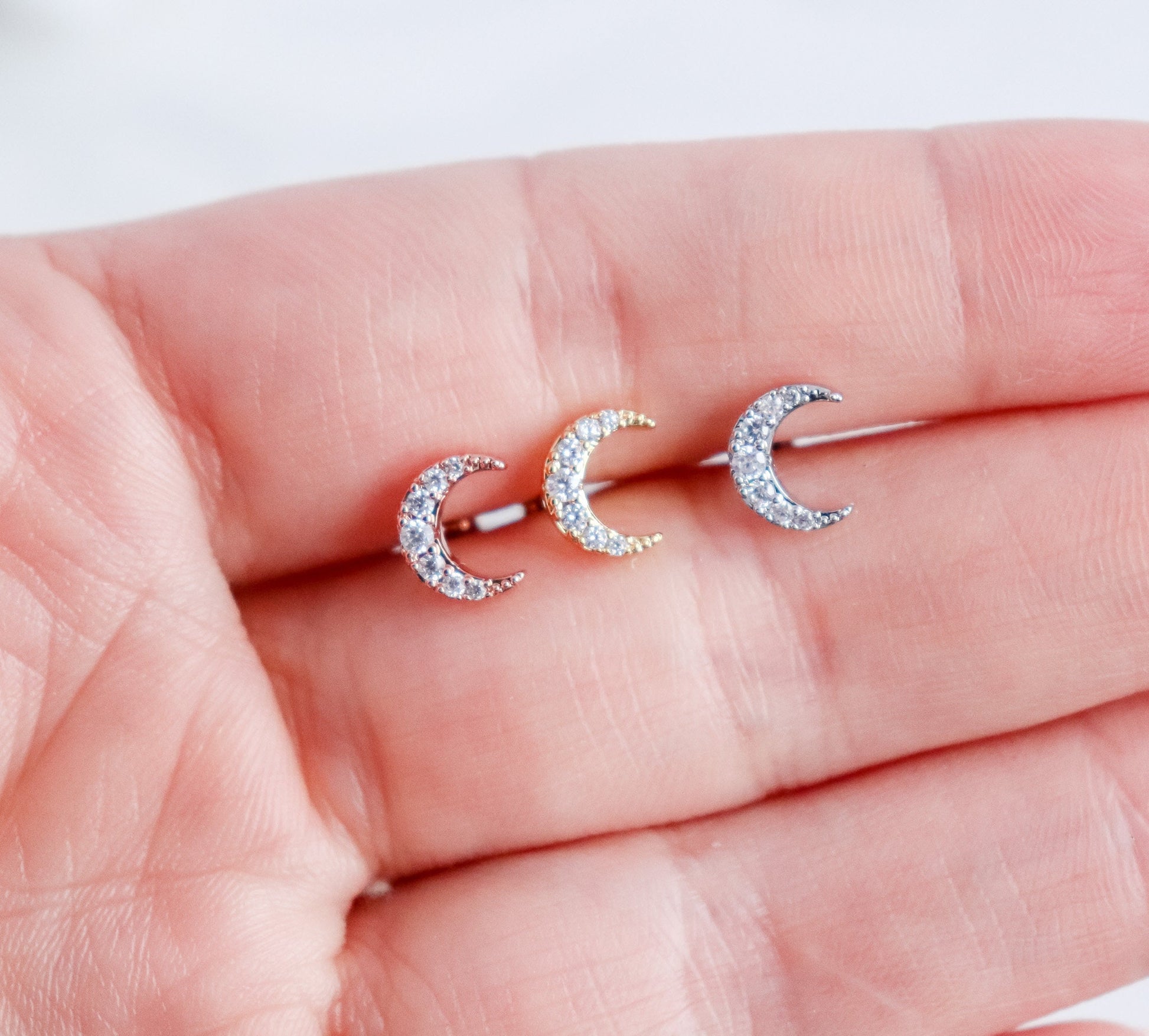 Crescent Stud Earring | Zircon Crescent Stud Earrings | Birthday Gift for Her | Earrings For Her | Dainty Earrings | Christmas Gift