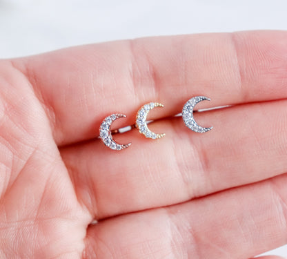 Crescent Stud Earring | Zircon Crescent Stud Earrings | Birthday Gift for Her | Earrings For Her | Dainty Earrings | Christmas Gift