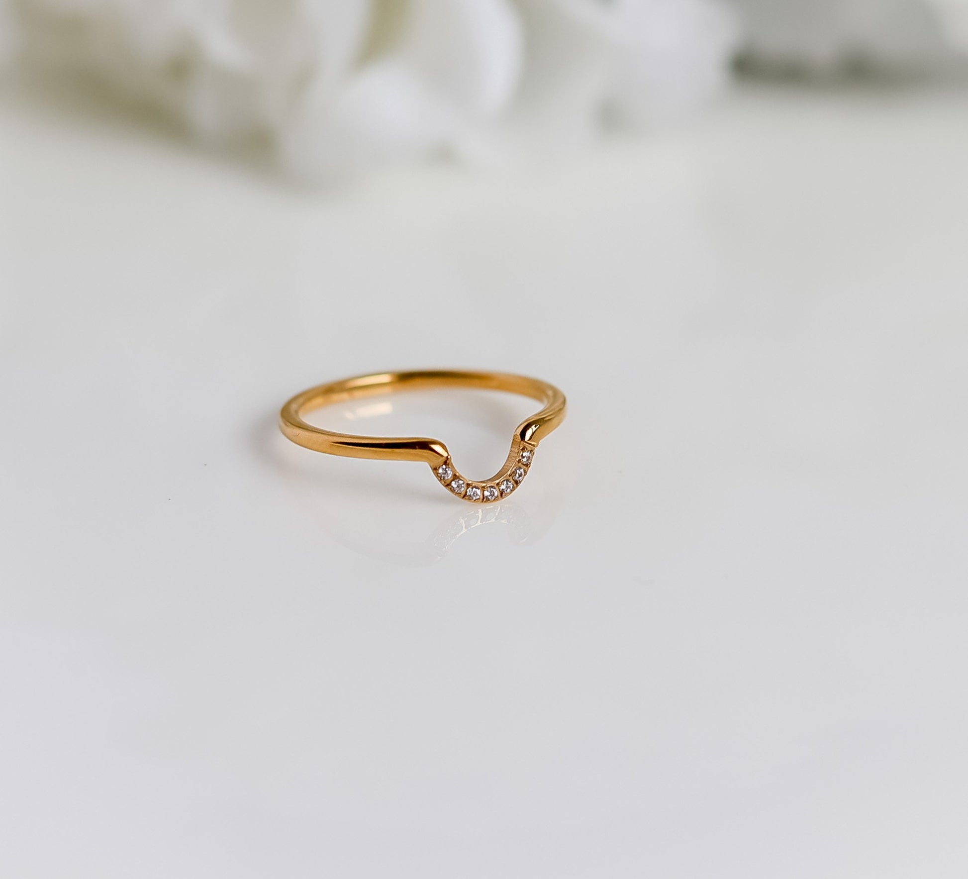 Curved U Ring | Pave Clear Cubic Zirconia CZ | U Shaped Wedding Ring | Daimond Curve Band | Rings for Women | Stacking Band