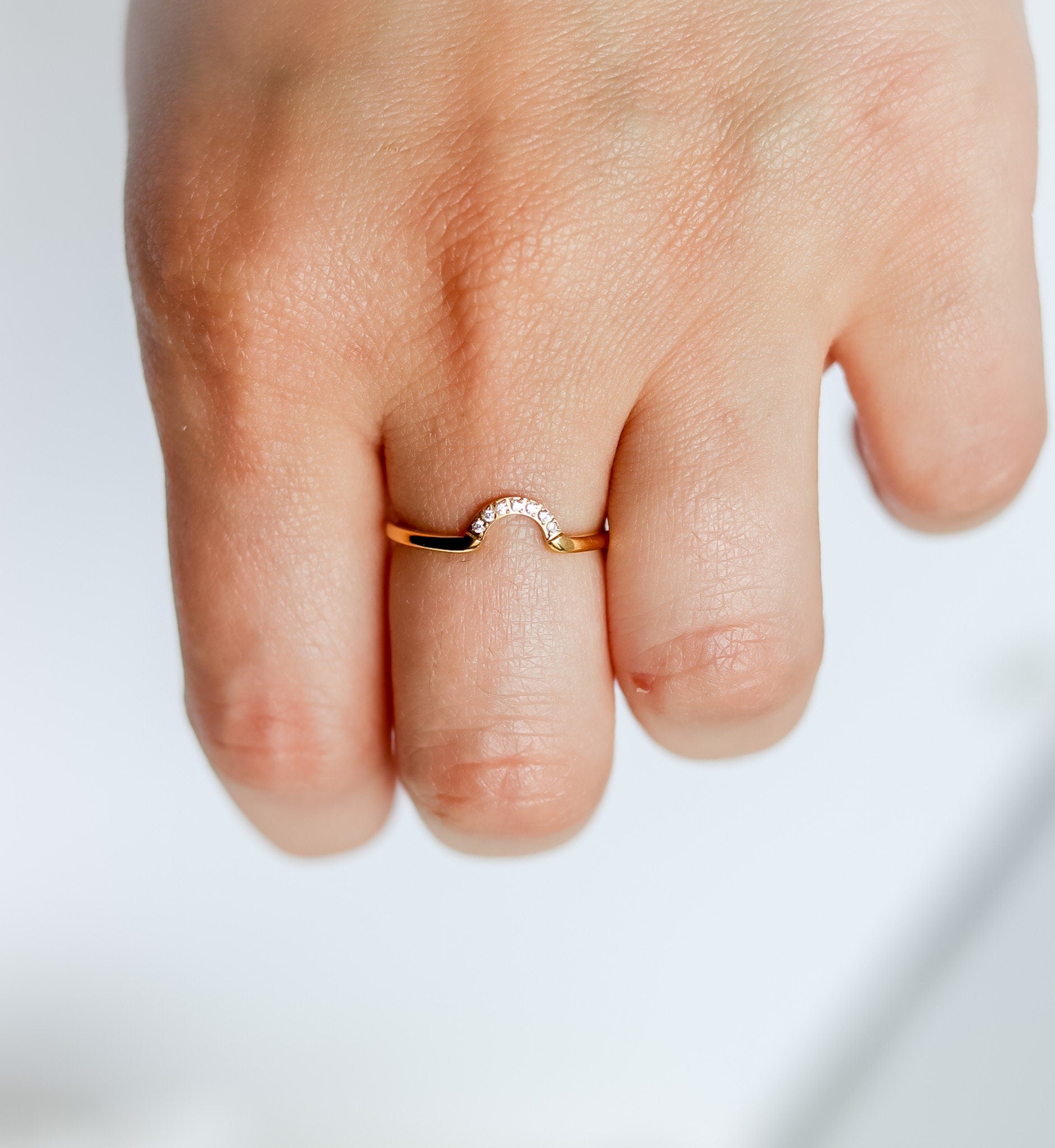 Curved U Ring | Pave Clear Cubic Zirconia CZ | U Shaped Wedding Ring | Daimond Curve Band | Rings for Women | Stacking Band