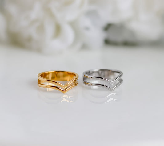 Double Wishbone Ring | Stackable Wishbone Ring | Chevron Ring | Double Layer Ring | Gold Minimalist Ring | Stacking Ring | Ring For women
