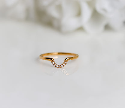 Curved U Ring | Pave Clear Cubic Zirconia CZ | U Shaped Wedding Ring | Daimond Curve Band | Rings for Women | Stacking Band