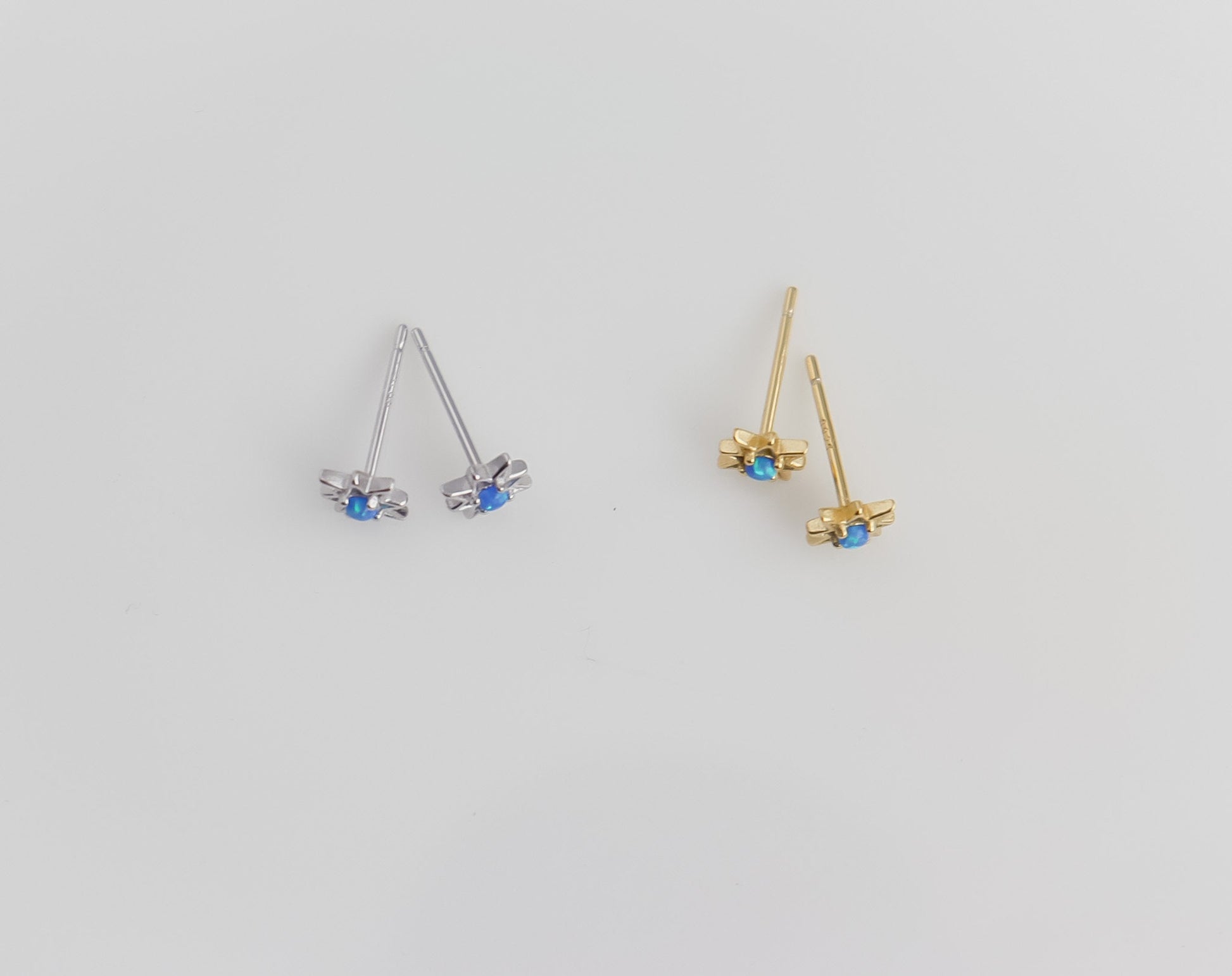 Minimalist Opal Stud Earrings | Simulated White or Blue Opal | Tiny Circle Dot Jewellery | Blue Opal Stud Earrings Pair | Star Opal Stud