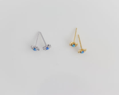 Minimalist Opal Stud Earrings | Simulated White or Blue Opal | Tiny Circle Dot Jewellery | Blue Opal Stud Earrings Pair | Star Opal Stud