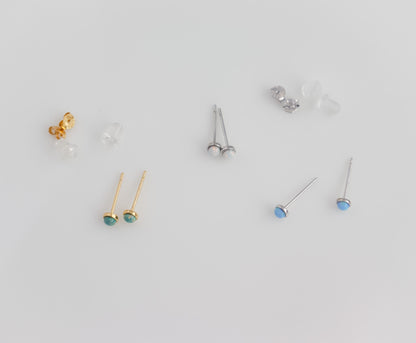 Minimalist Opal Stud Earrings in Sterling Silver | Tiny Circle Dot Jewellery | Opal Stud Earrings Pair | White Opal Stud | Earring For Her