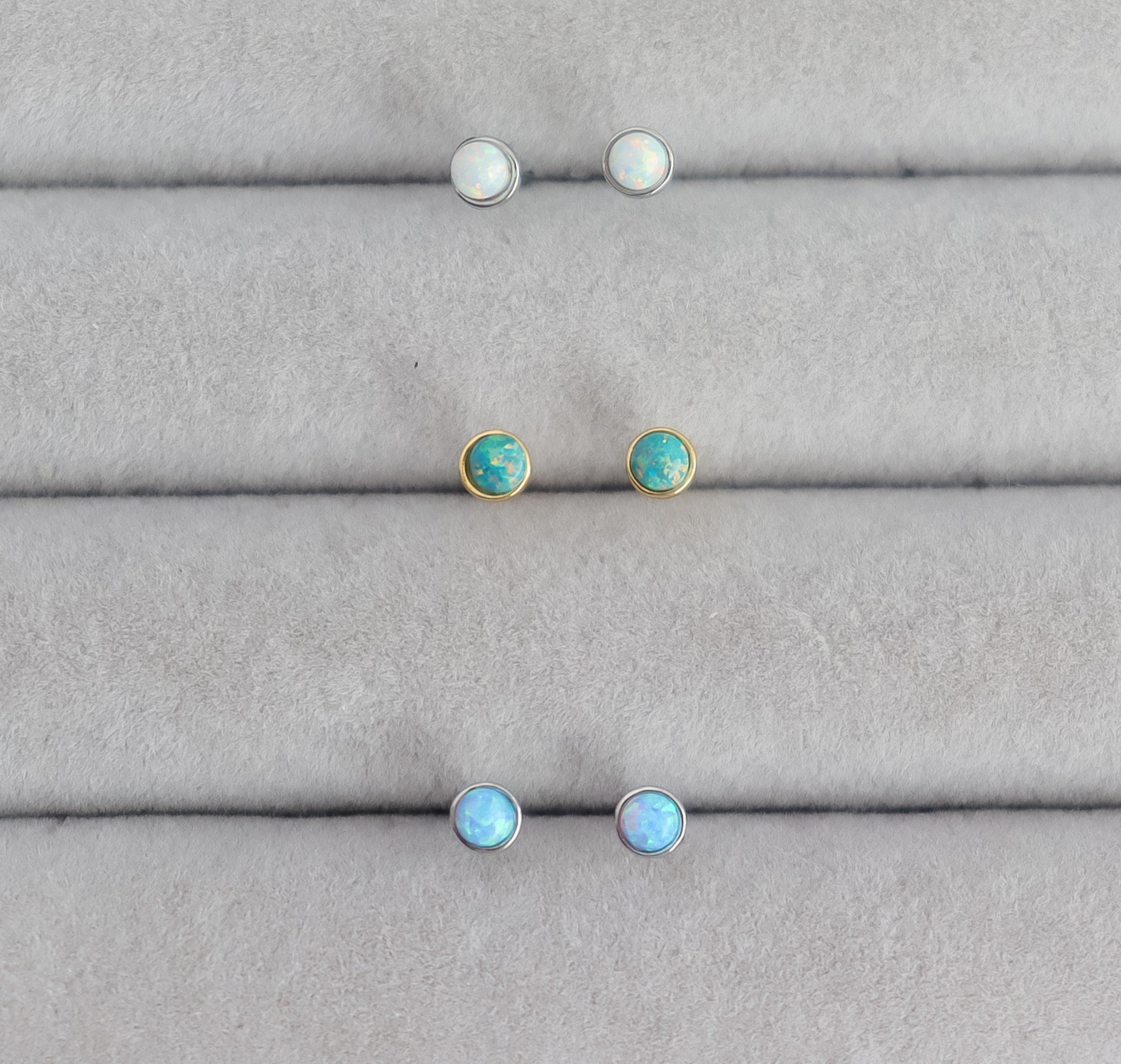 Minimalist Opal Stud Earrings in Sterling Silver | Tiny Circle Dot Jewellery | Opal Stud Earrings Pair | White Opal Stud | Earring For Her