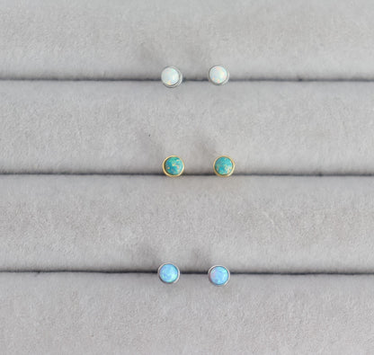 Minimalist Opal Stud Earrings in Sterling Silver | Tiny Circle Dot Jewellery | Opal Stud Earrings Pair | White Opal Stud | Earring For Her