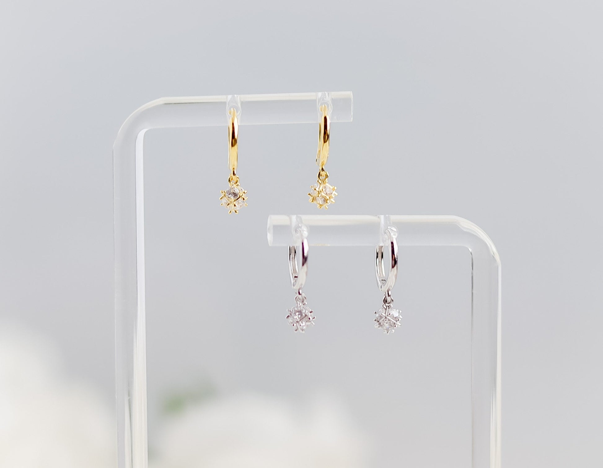 Dangle Earring Pair | Sterling Silver Hoop Zircon Earring | Minimal Earring | Bridesmaid Gifts | Bridal Shower Gift | Hoop Gold Earring