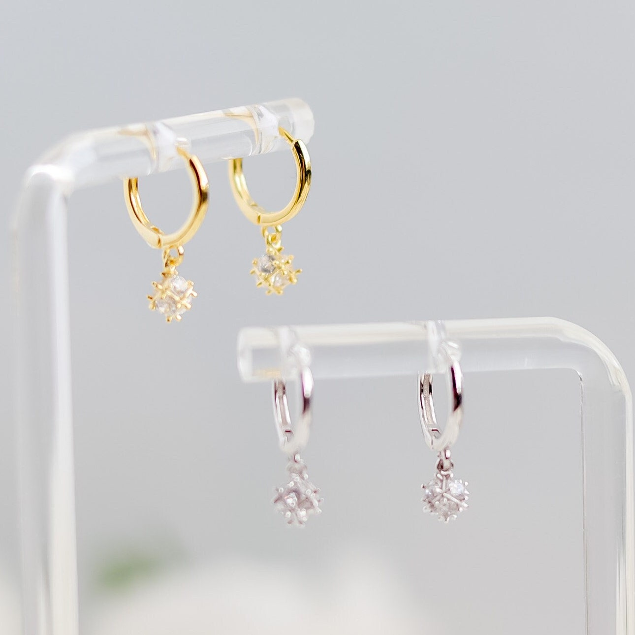 Dangle Earring Pair | Sterling Silver Hoop Zircon Earring | Minimal Earring | Bridesmaid Gifts | Bridal Shower Gift | Hoop Gold Earring
