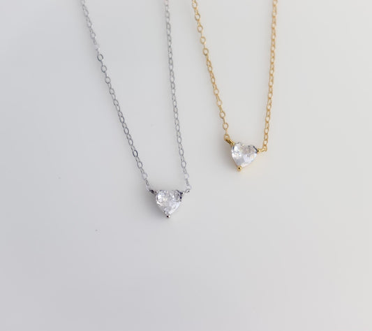 Crystal Heart Necklace | Zircon Sterling Silver Necklace | Statement Heart Pendant | Delicate Layering | Minimalist Wedding Jewelry
