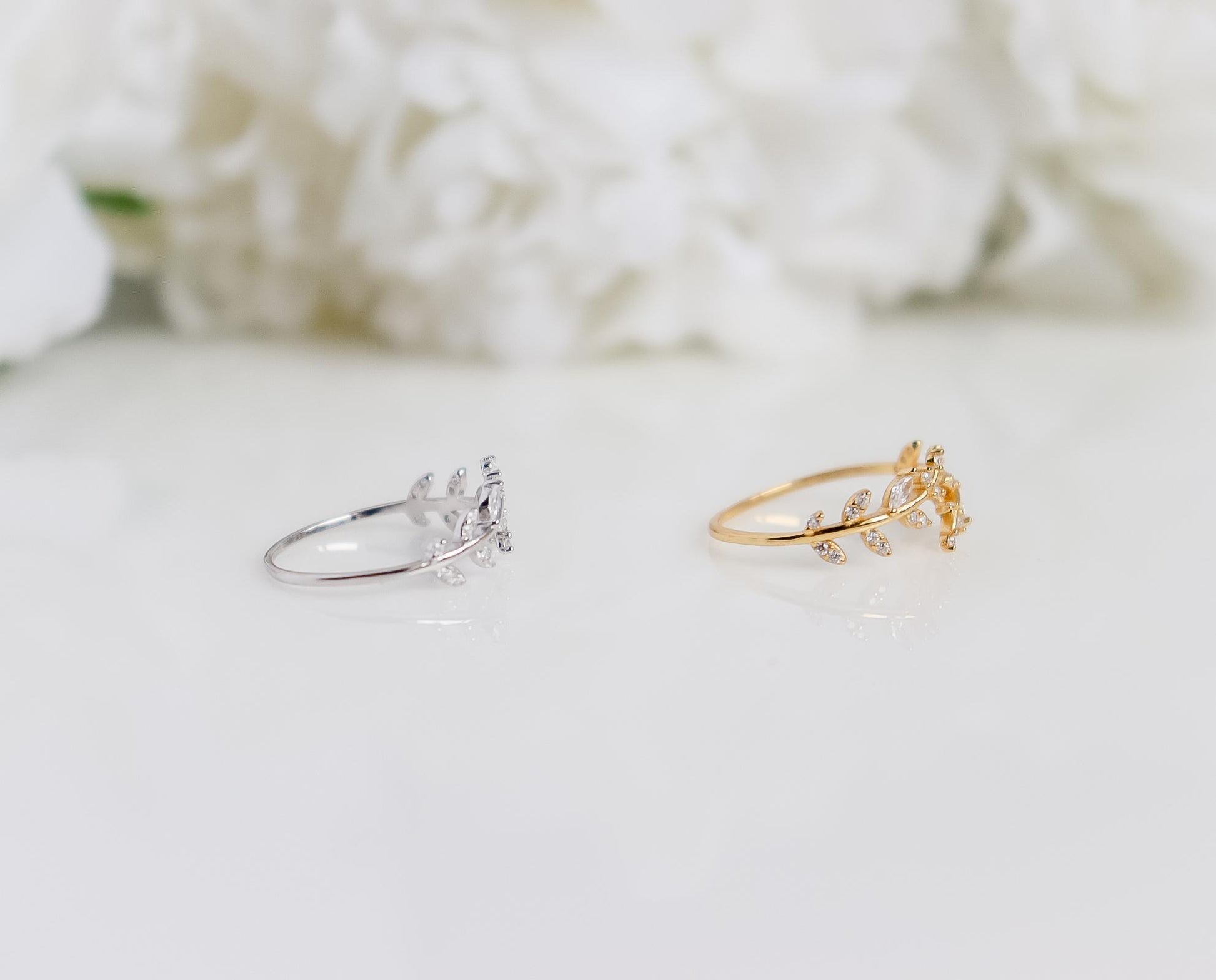Leaf Ring | Crystal Leaf Ring | Sterling Silver | Resizable Simple Ring | Minimalist Ring | Bridesmaid Gifts I Minimalist Ring for Stacking