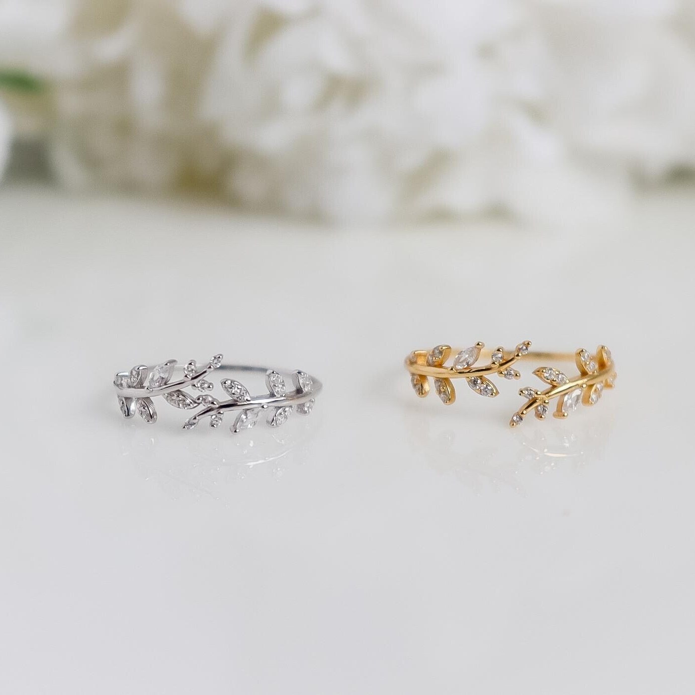 Leaf Ring | Crystal Leaf Ring | Sterling Silver | Resizable Simple Ring | Minimalist Ring | Bridesmaid Gifts I Minimalist Ring for Stacking