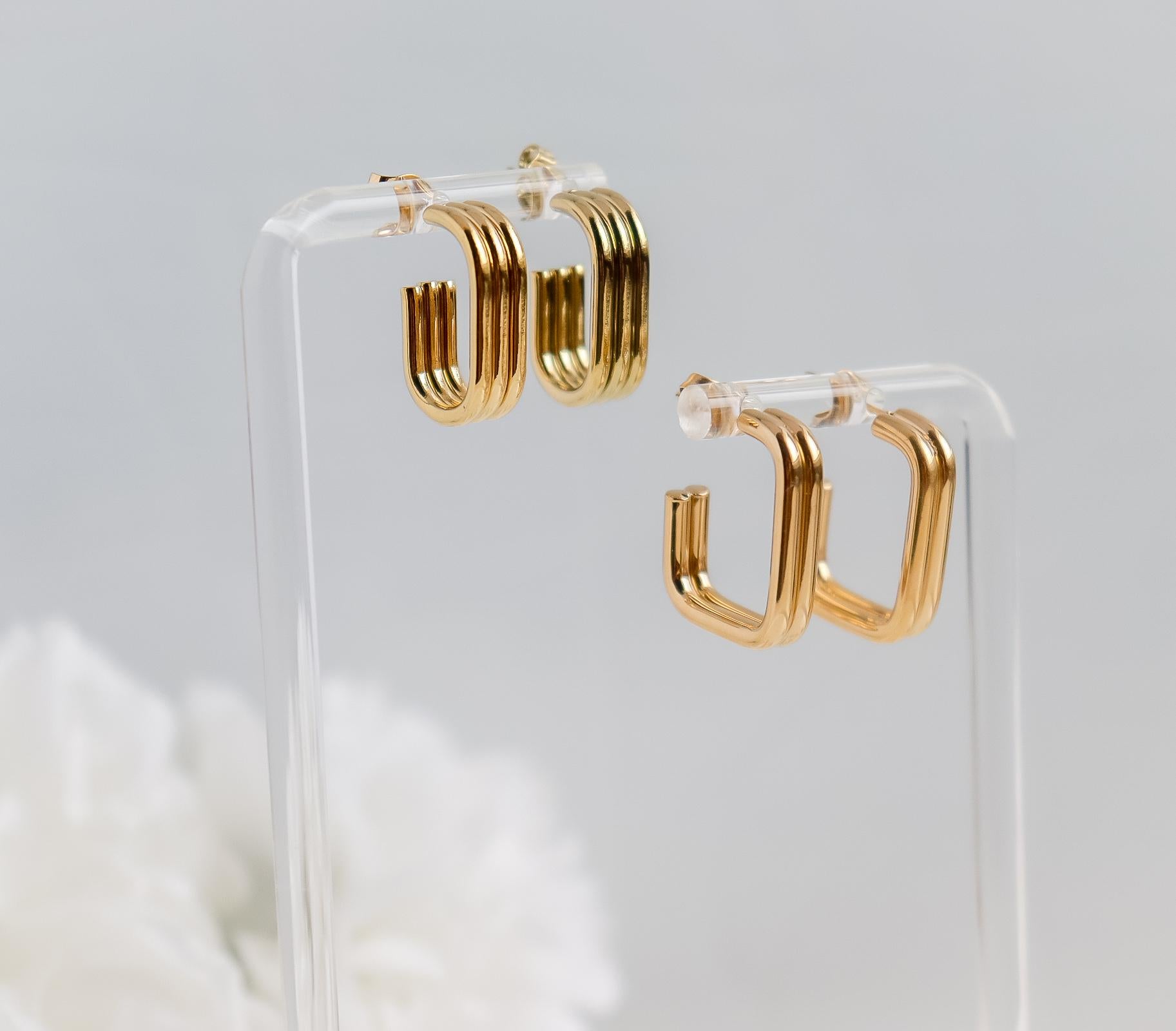 Ribbed Rectangle Earring | Minimalist Earrings | Link Rectangle Earrings | Gift for Mom | Lined Earing | Open Earring | Earring For Her