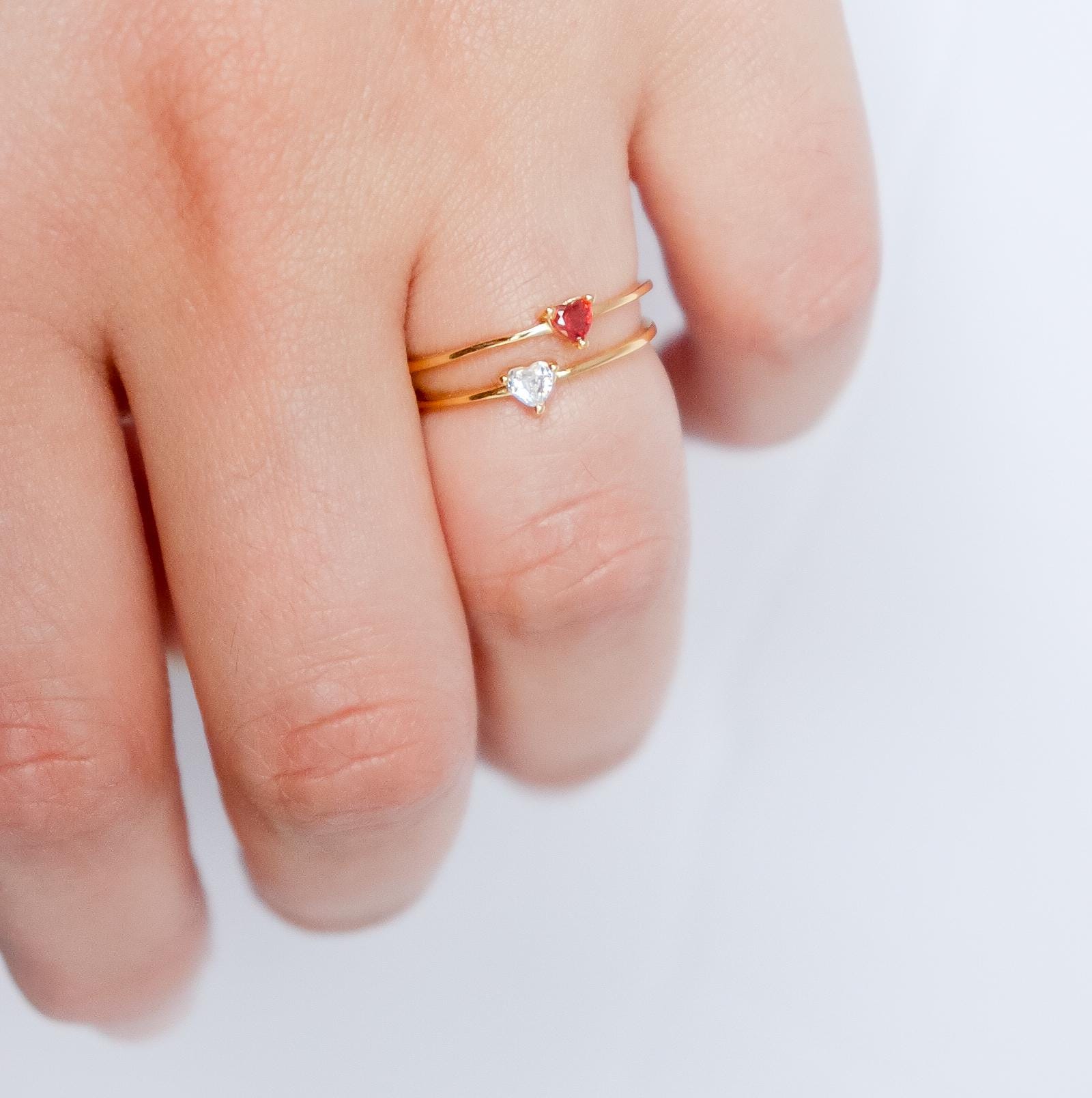 Heart Crystal Ring | Sterling Silver | Studded Ring | Gem Stone Ring | Zircon Ring | Thin Gold Minimalist Ring for Stacking | Ring For women