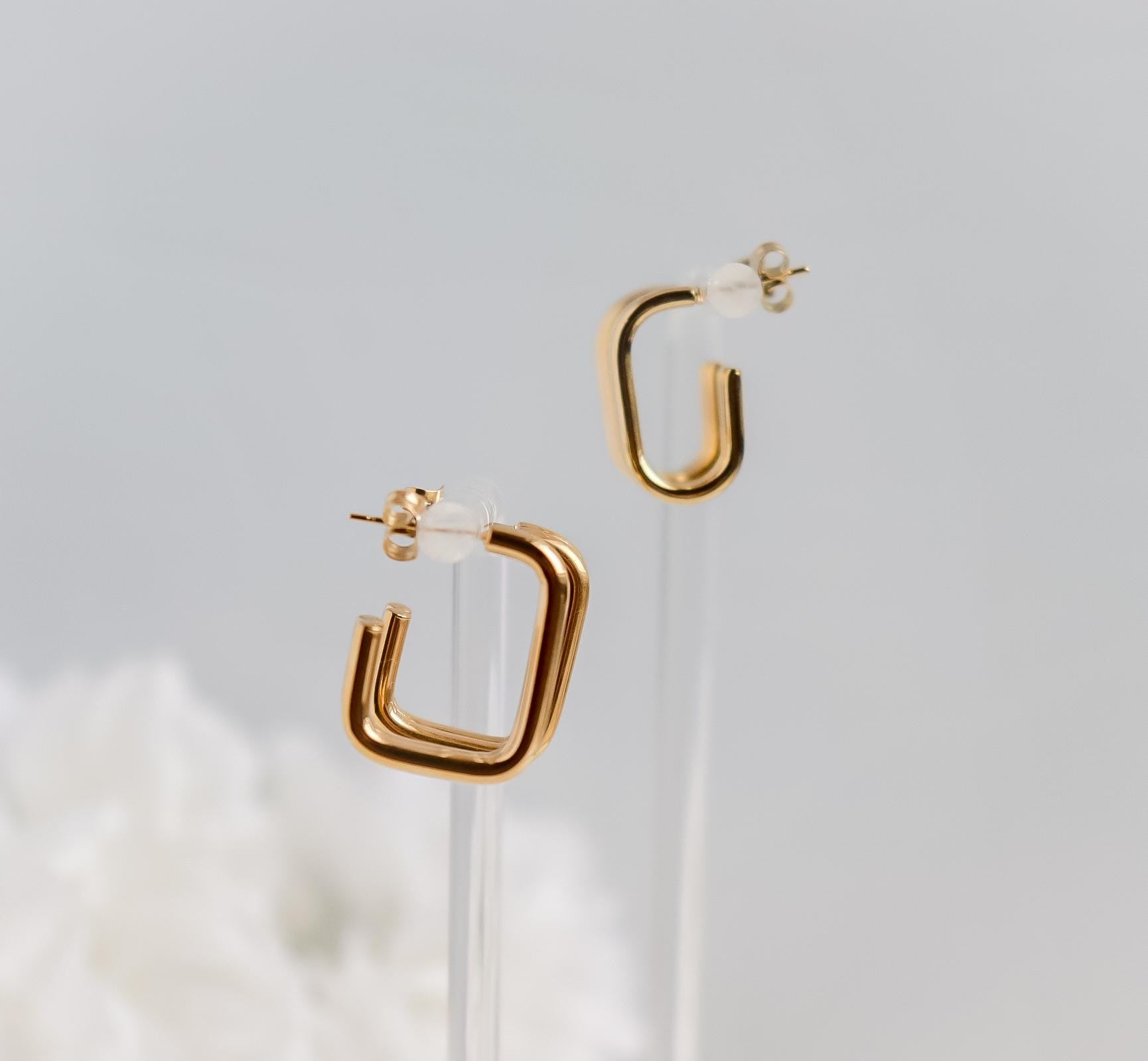 Ribbed Rectangle Earring | Minimalist Earrings | Link Rectangle Earrings | Gift for Mom | Lined Earing | Open Earring | Earring For Her