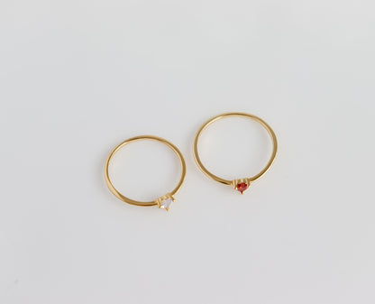 Heart Crystal Ring | Sterling Silver | Studded Ring | Gem Stone Ring | Zircon Ring | Thin Gold Minimalist Ring for Stacking | Ring For women