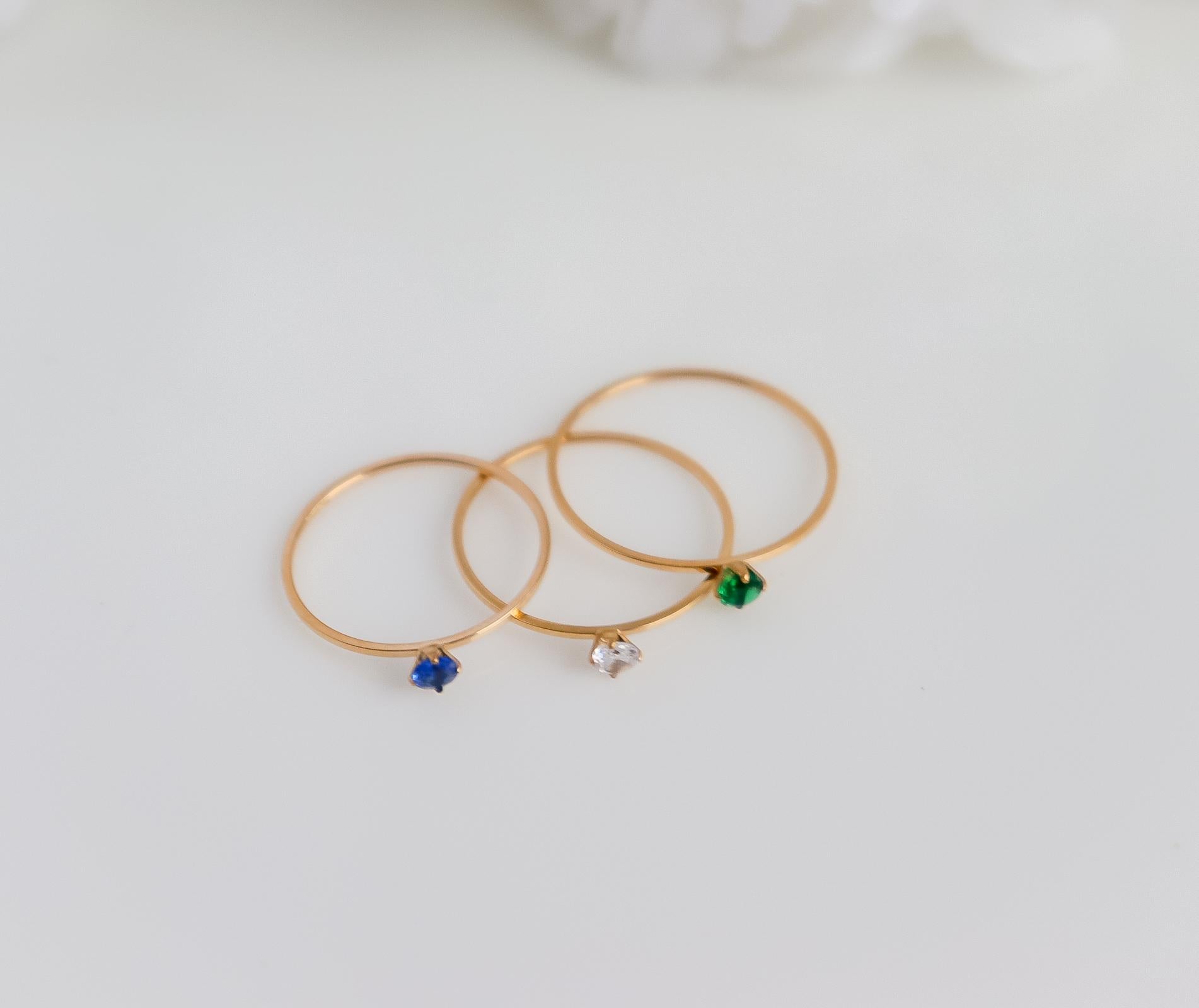 Round Crystal Ring | Studded Ring | Gem Stone Ring | Zircon Ring | Thin Gold Minimalist Ring for Stacking | Ring For women | Christmas Gift