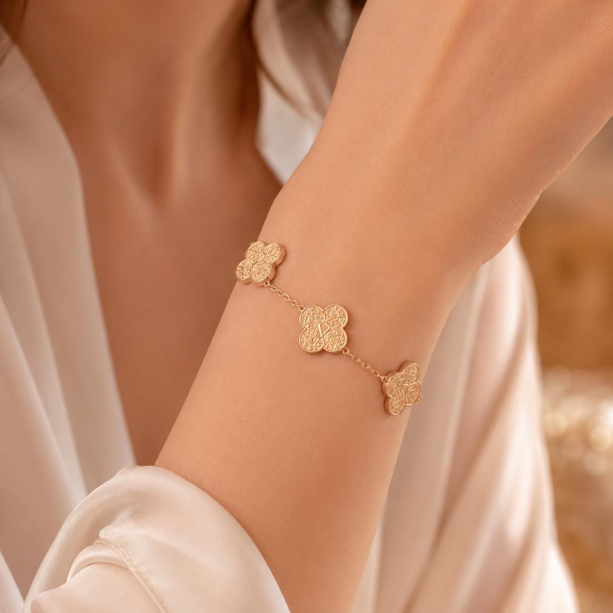 Sabr, Shukr, and Tawakkul Arabic Calligraphy Bracelet - 18K Gold Plated Islamic Jewelry