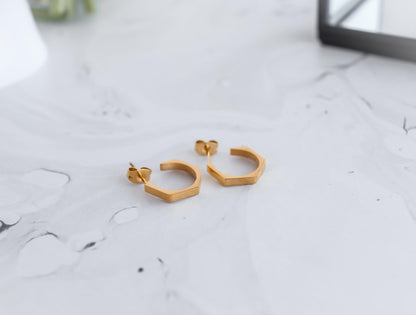 Small Hexagon Hoop Earring