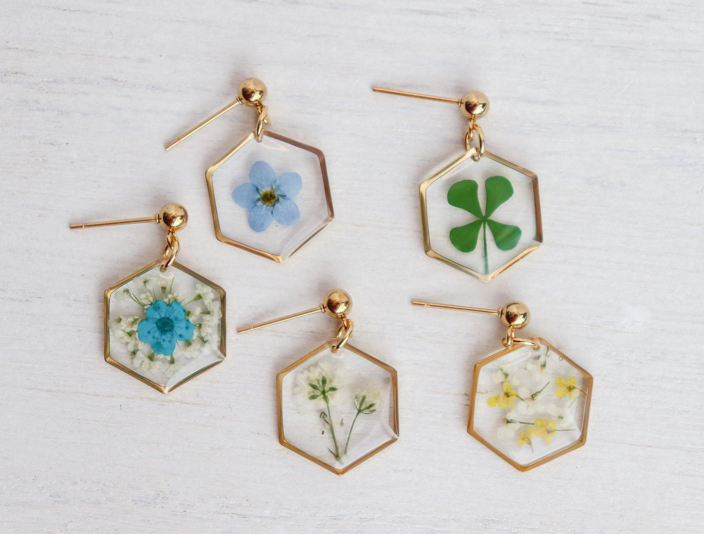 Hexagon Pressed Flower Earrings