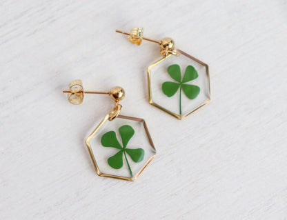 Hexagon Pressed Flower Earrings