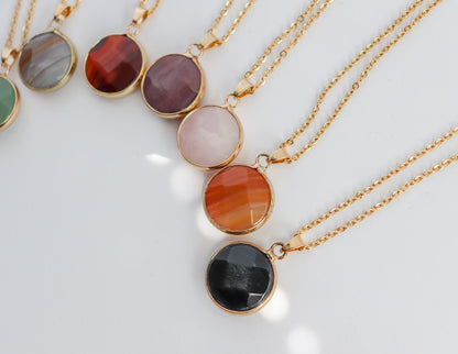 Rimmed Round Stone Necklace