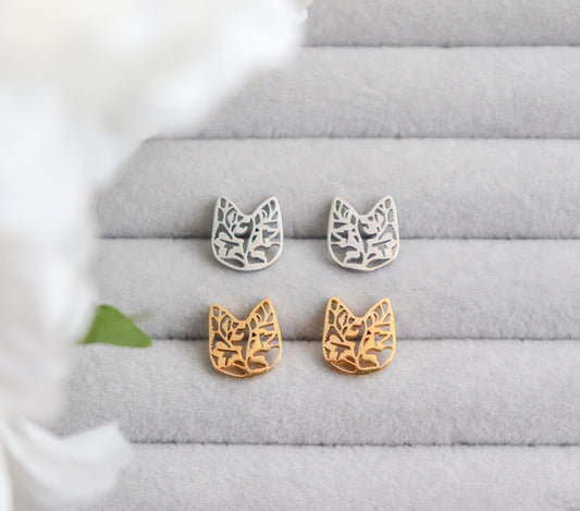 Floral Kitten Stud Earrings