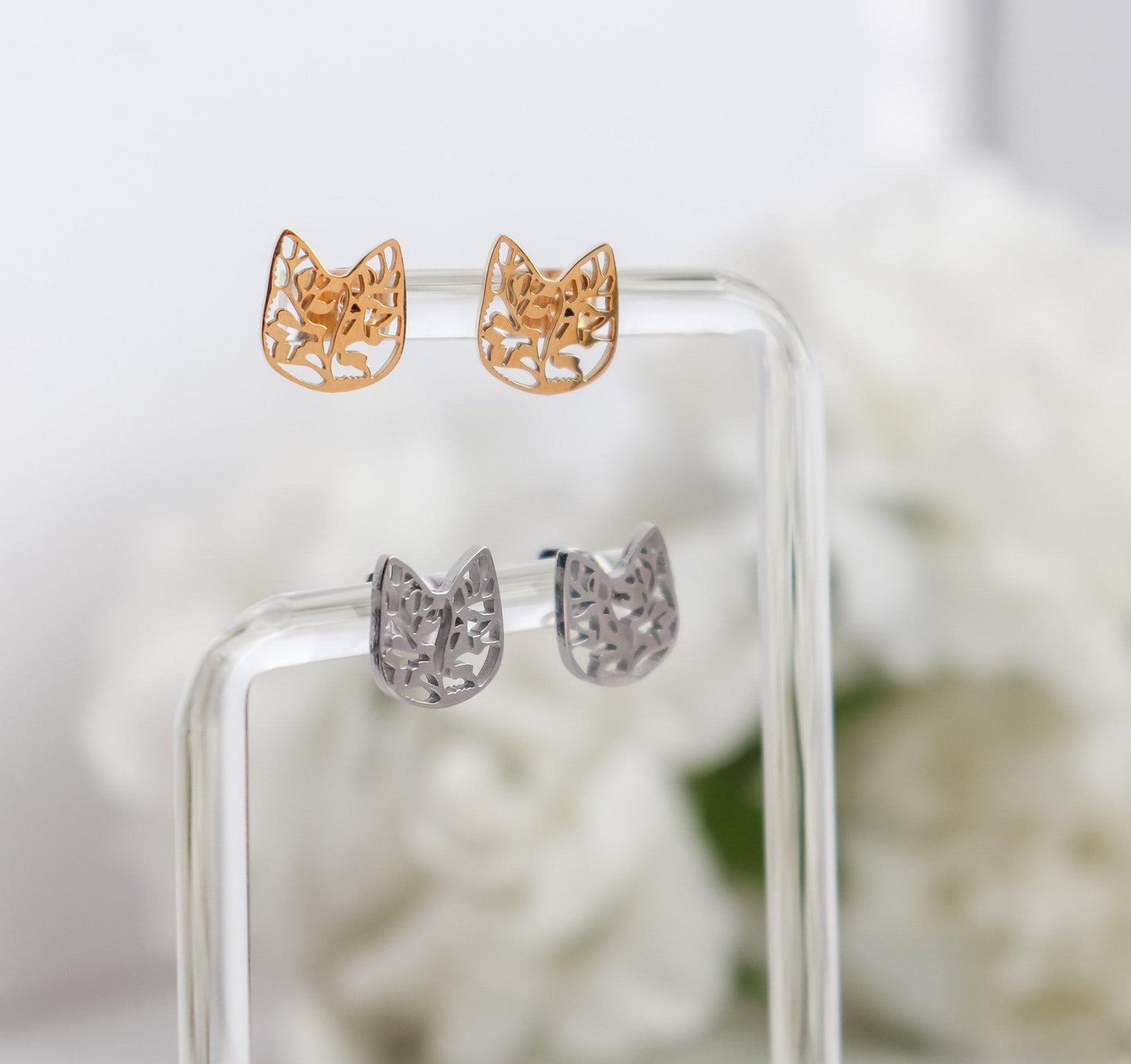 Floral Kitten Stud Earrings