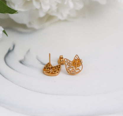 Floral Kitten Stud Earrings