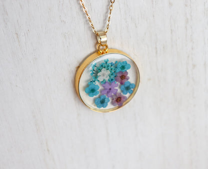 Large Round Blue Flower Resin Necklace