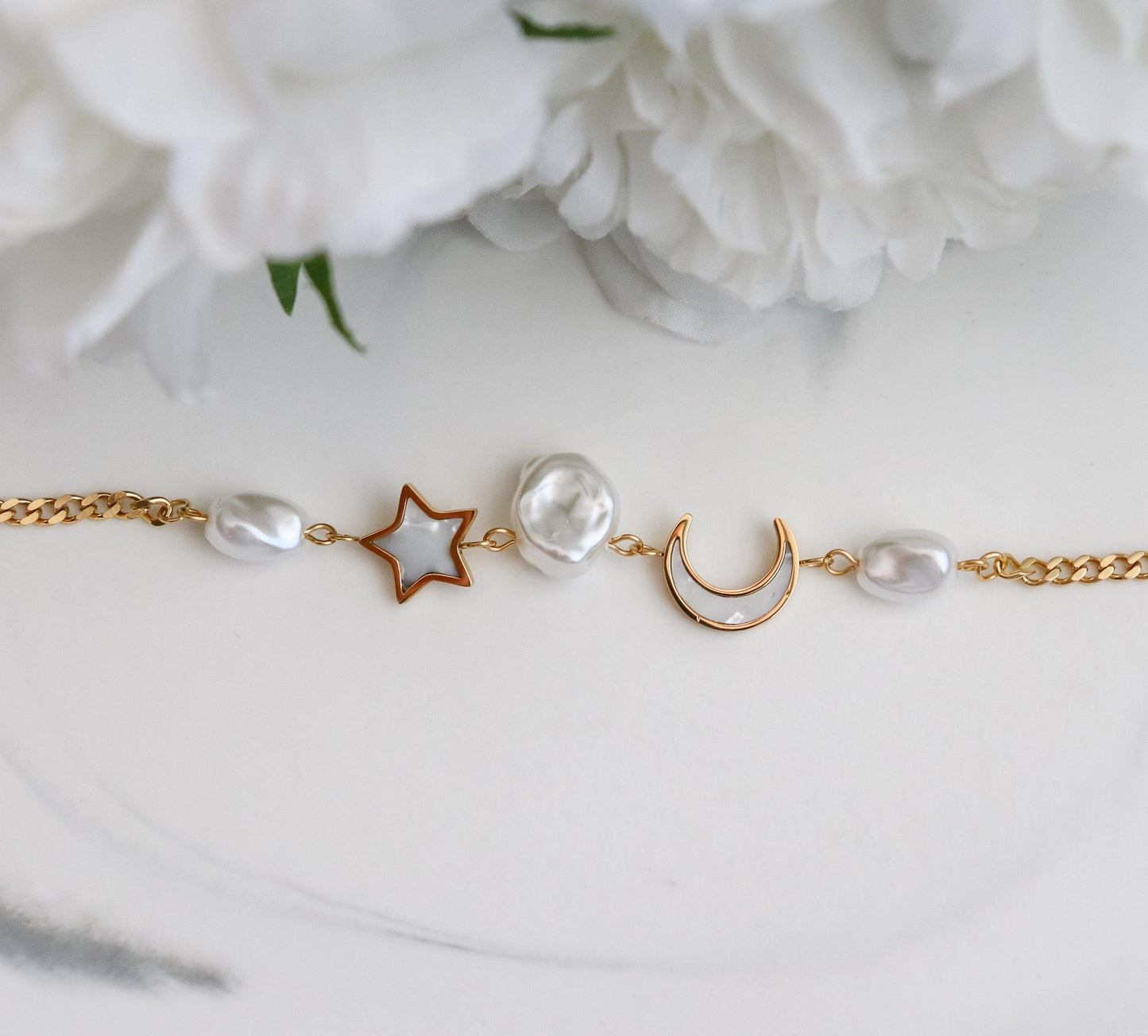 Pearl Moon & Star Bracelet