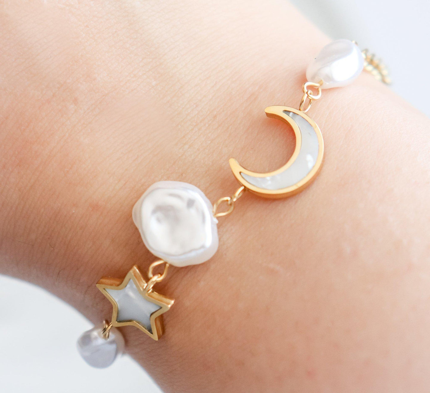 Pearl Moon & Star Bracelet