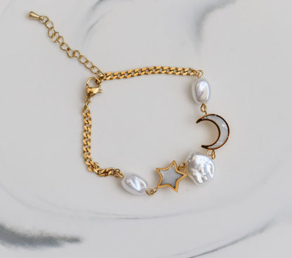 Pearl Moon & Star Bracelet