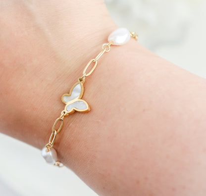 Pearl Butterfly Block Bracelet