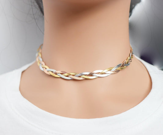 Three Strand Tricolor Snake Choker Necklace