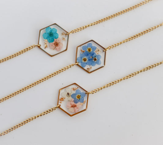 Hexagon Pressed Flower Bracelet