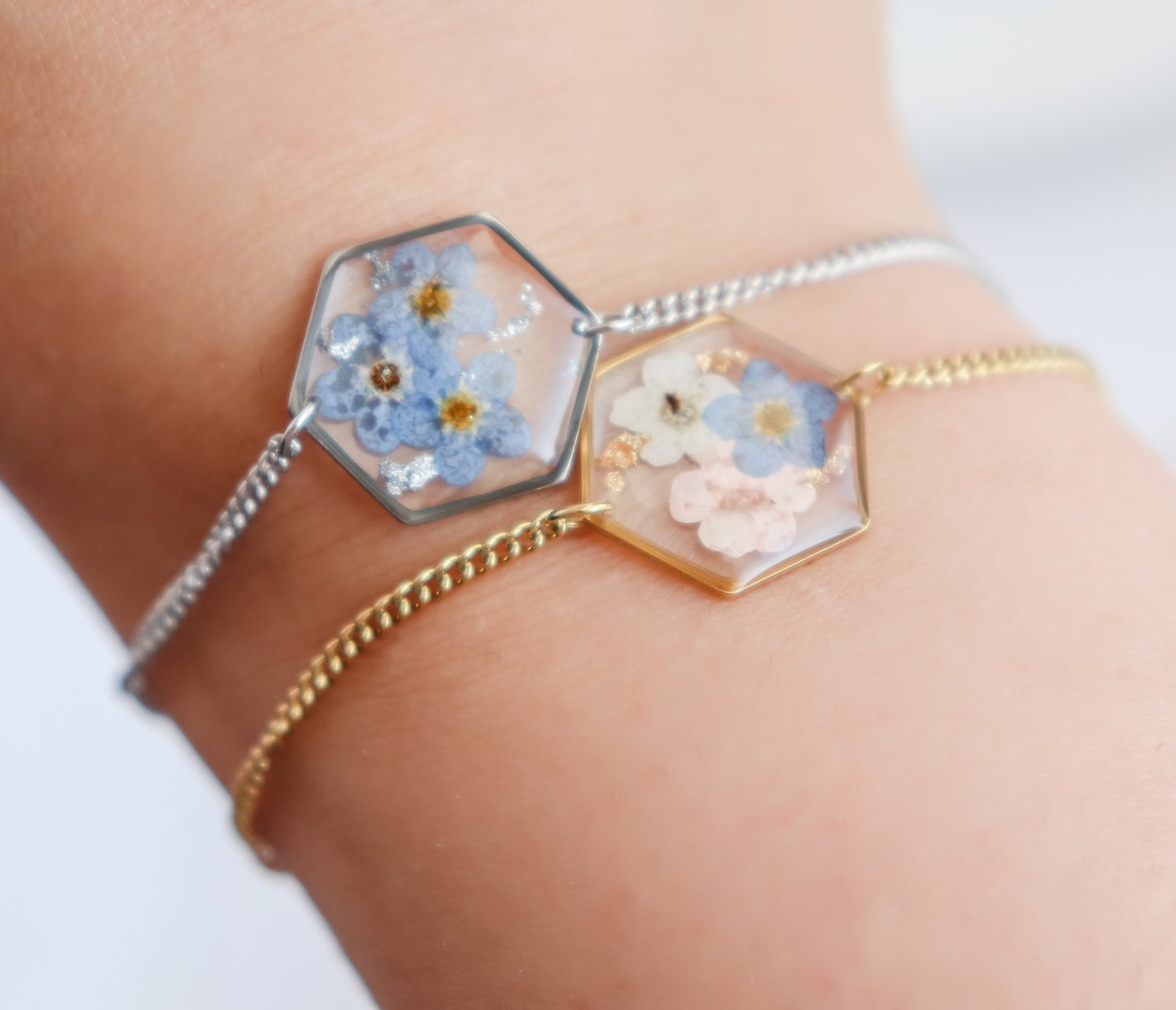 Hexagon Pressed Flower Bracelet