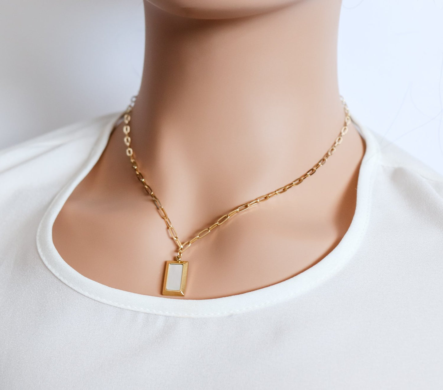 Rectangle Pearl Block Necklace