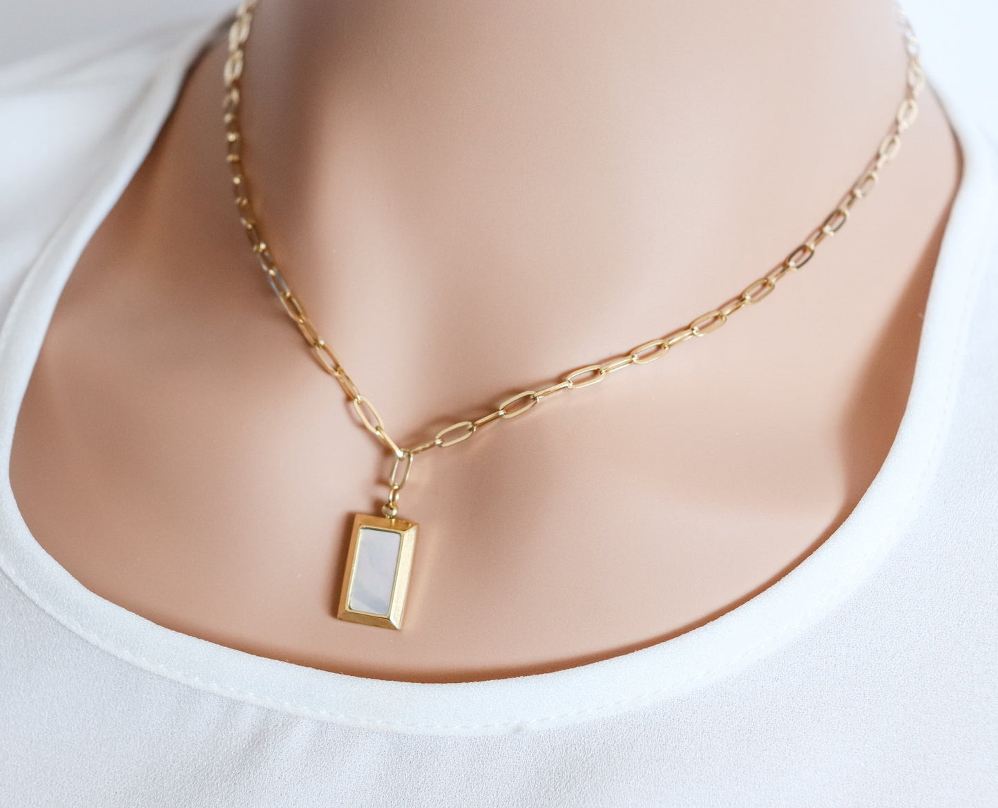 Rectangle Pearl Block Necklace