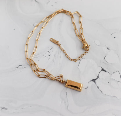 Gold Bar Block Necklace