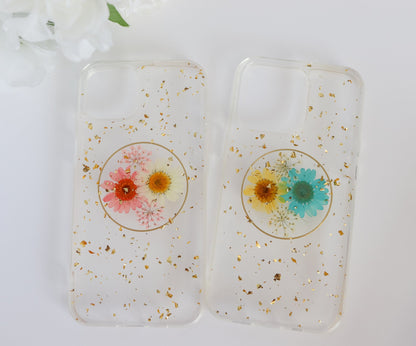 Two Flowers Gold Circle iPhone Case