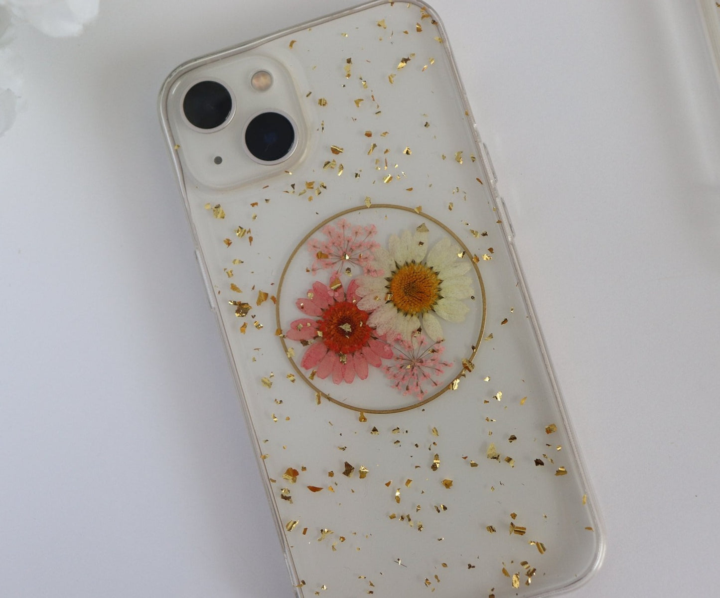 Two Flowers Gold Circle iPhone Case