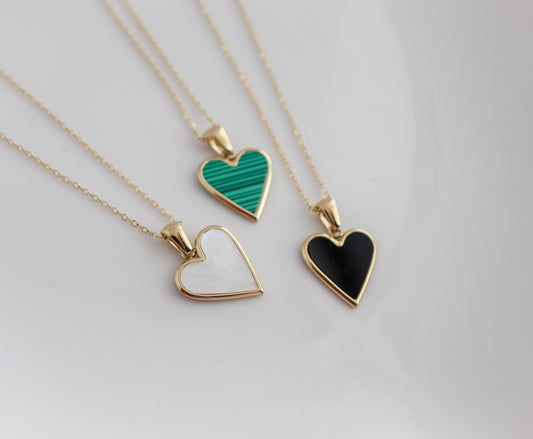 White, Black & Green Heart Necklace