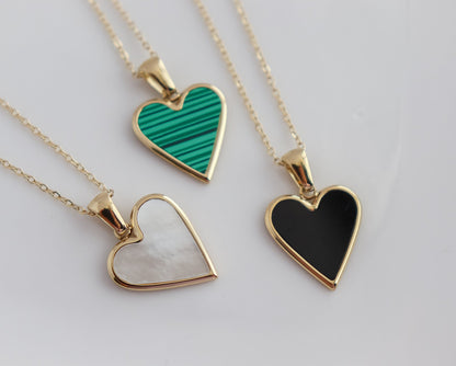 White, Black & Green Heart Necklace