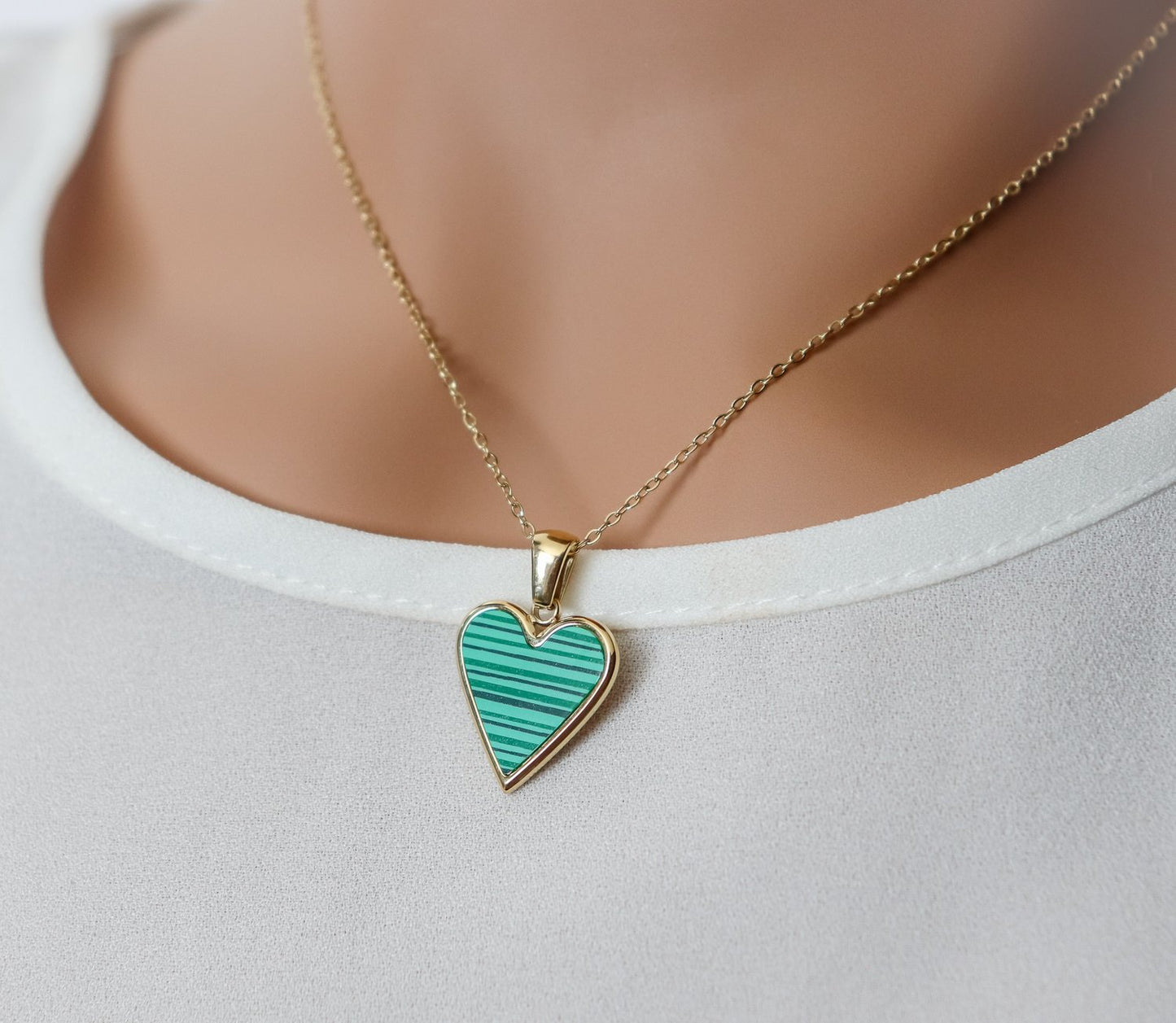 White, Black & Green Heart Necklace